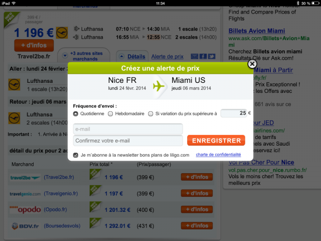 L'alerte de prix par email pour acheter les billets d'avion au meilleur moment