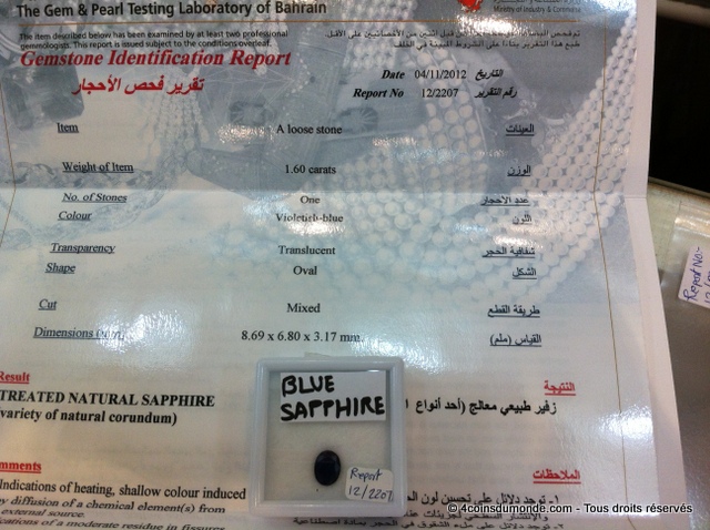 Un certificat de pierres officiel à Bahreïn
